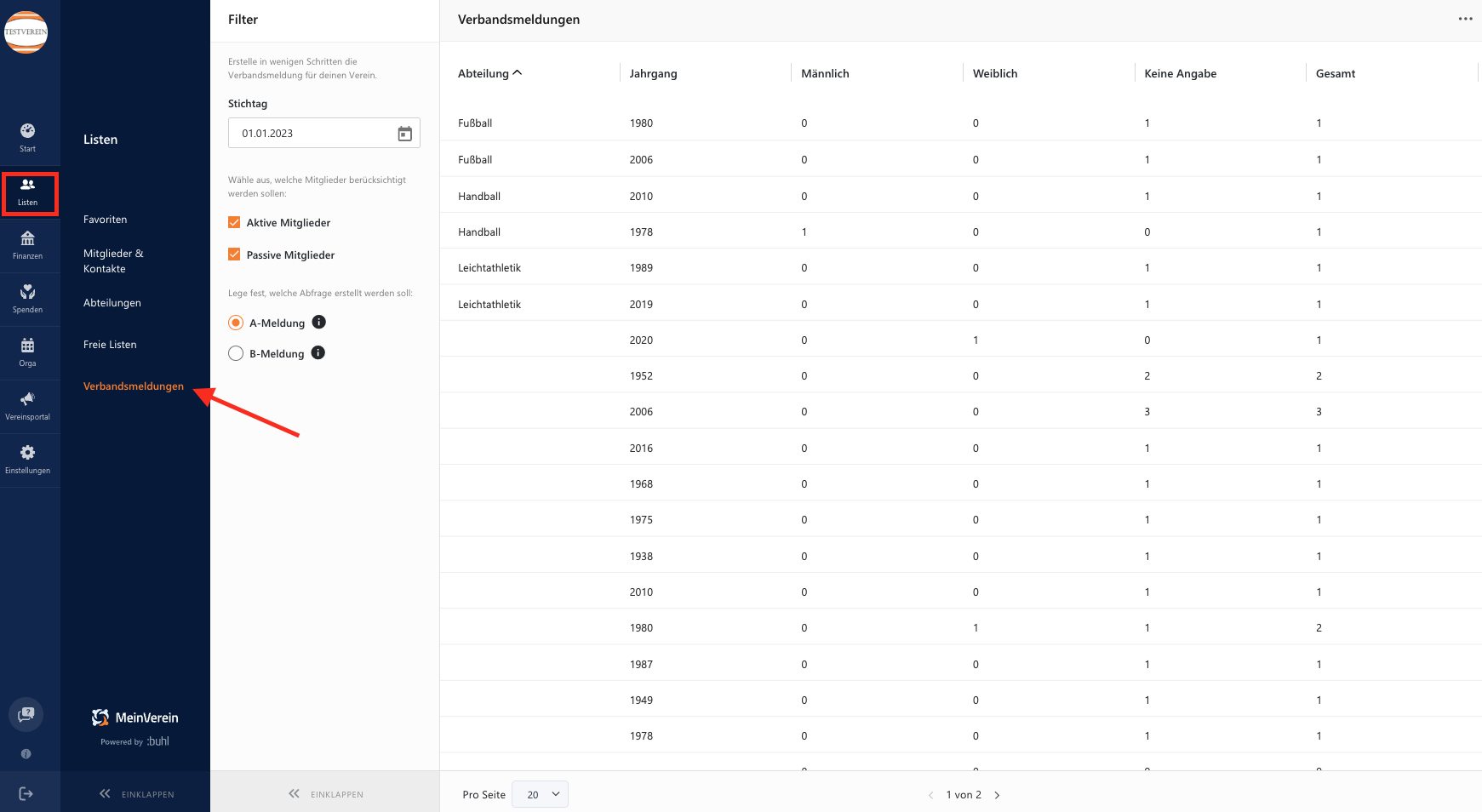 Verbandsmeldung WISO MeinVerein Web