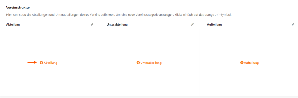 MeinVerein Vereinsstruktur Hauptabteilungen anlegen Bild 1