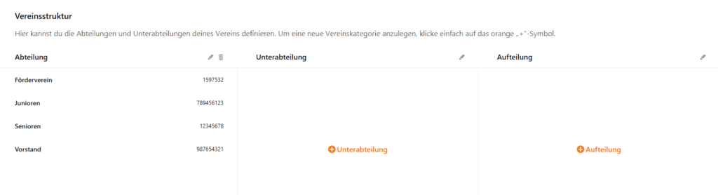 MeinVerein Vereinsstruktur Hauptabteilungen anlegen Bild 2