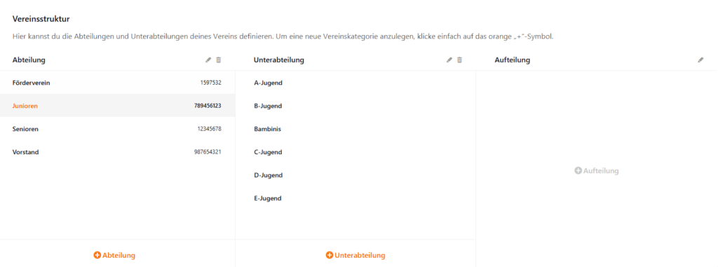 MeinVerein Vereinsstruktur weitere Aufteilung anlegen Bild 1