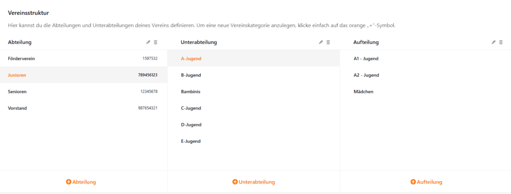MeinVerein Vereinsstruktur weitere Aufteilung anlegen Bild 2