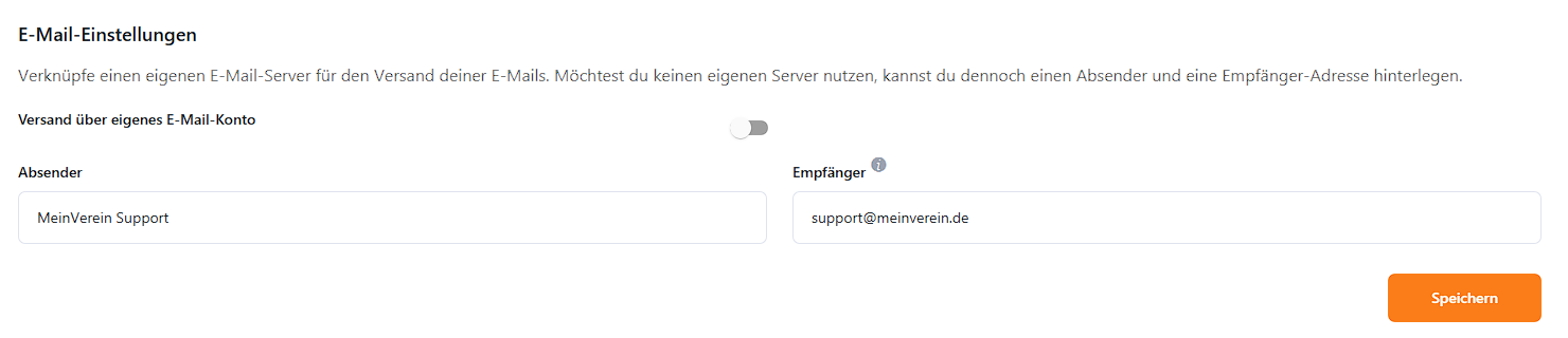 Abbildung 1: MeinVerein E-Mail-Einstellungen - Versand über MeinVerein Server