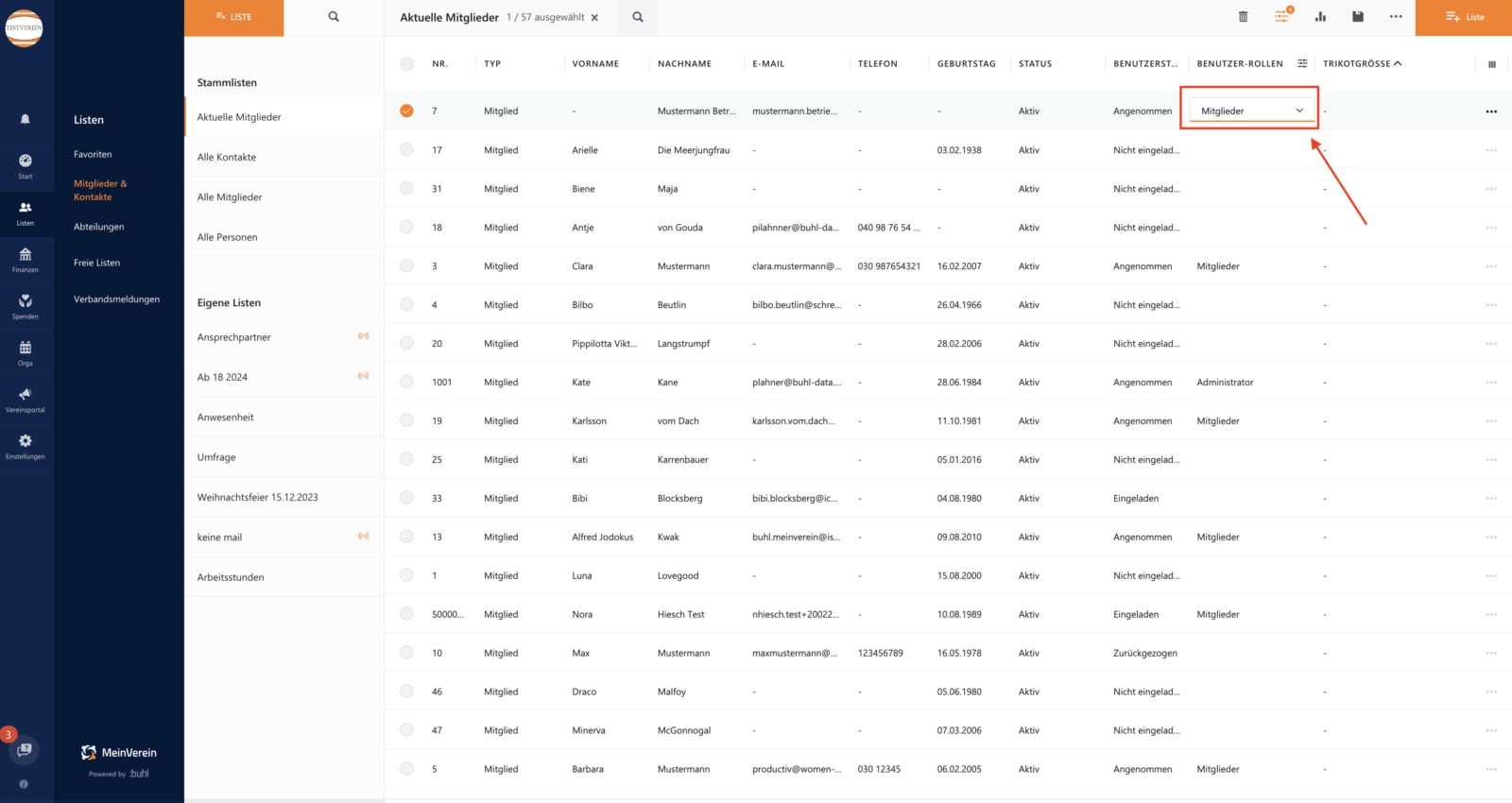 Benutzer Rolle bearbeiten WISO MeinVerein Web