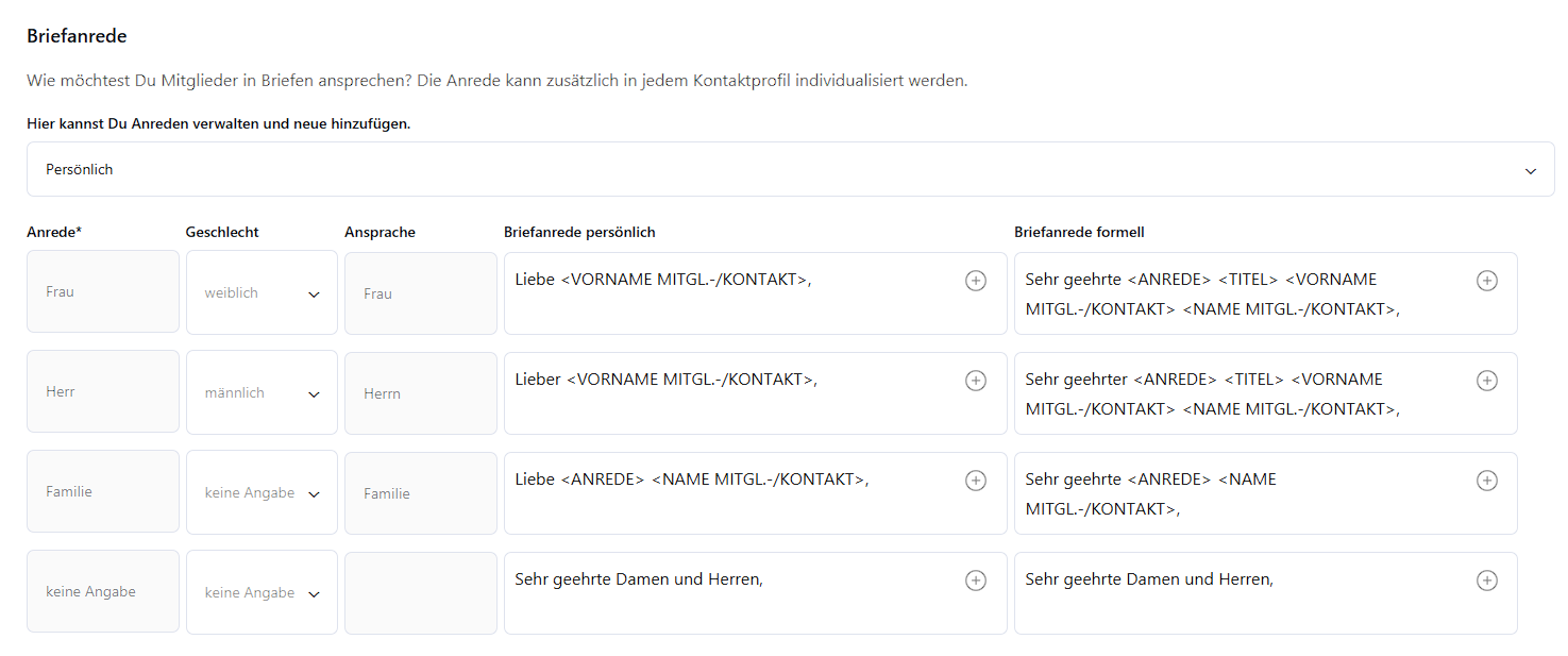 MeinVerein Briefanrede