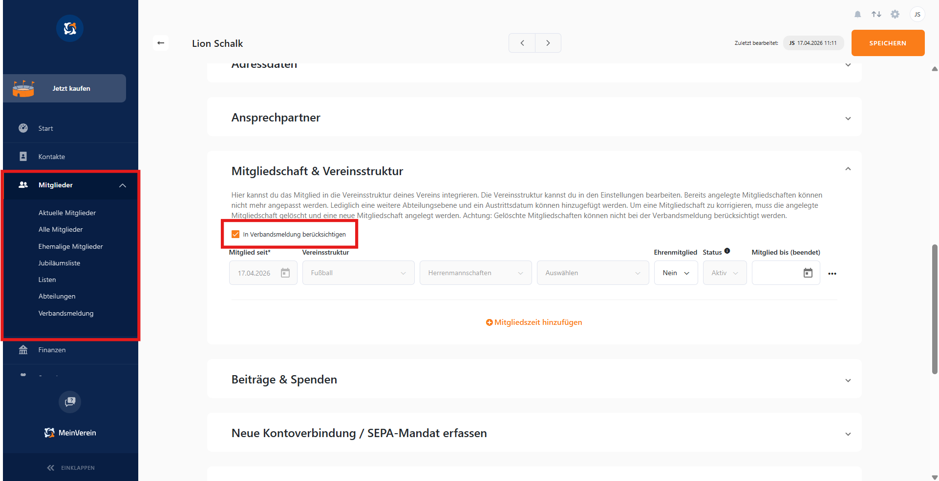 Mitglieder von Verbandsmeldung ausschließen