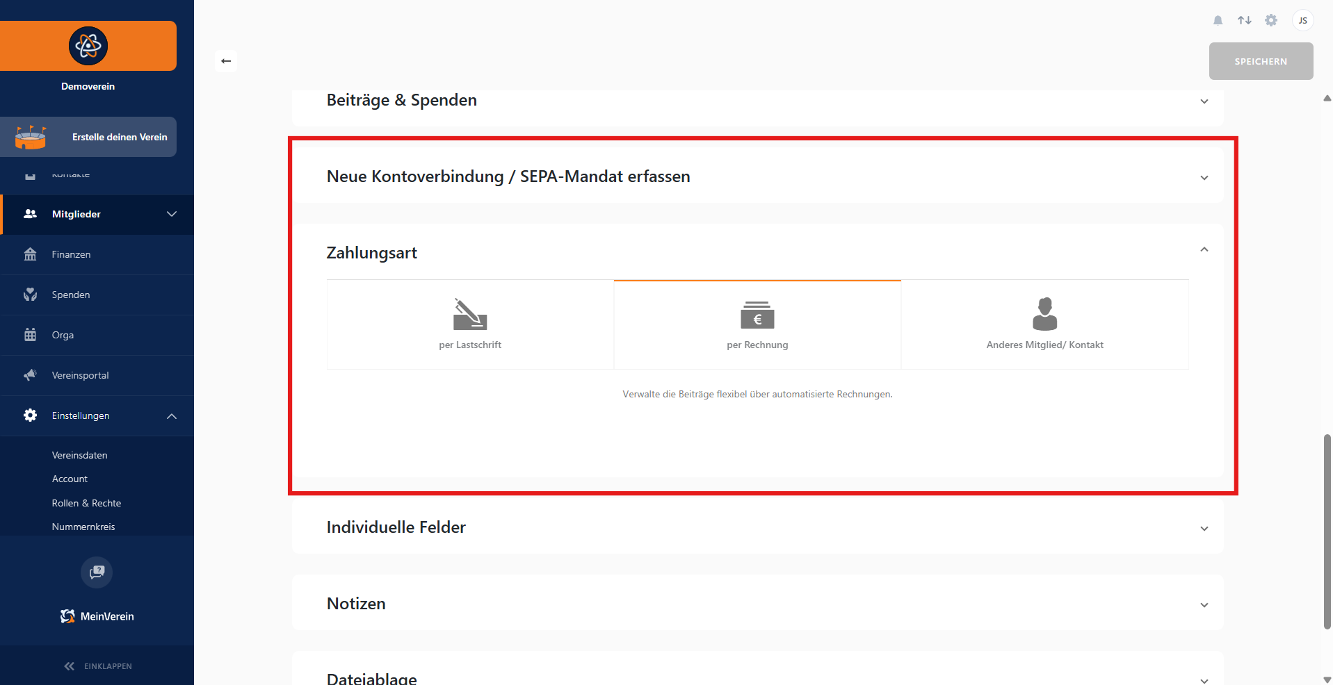 Zahlungsart erfassen